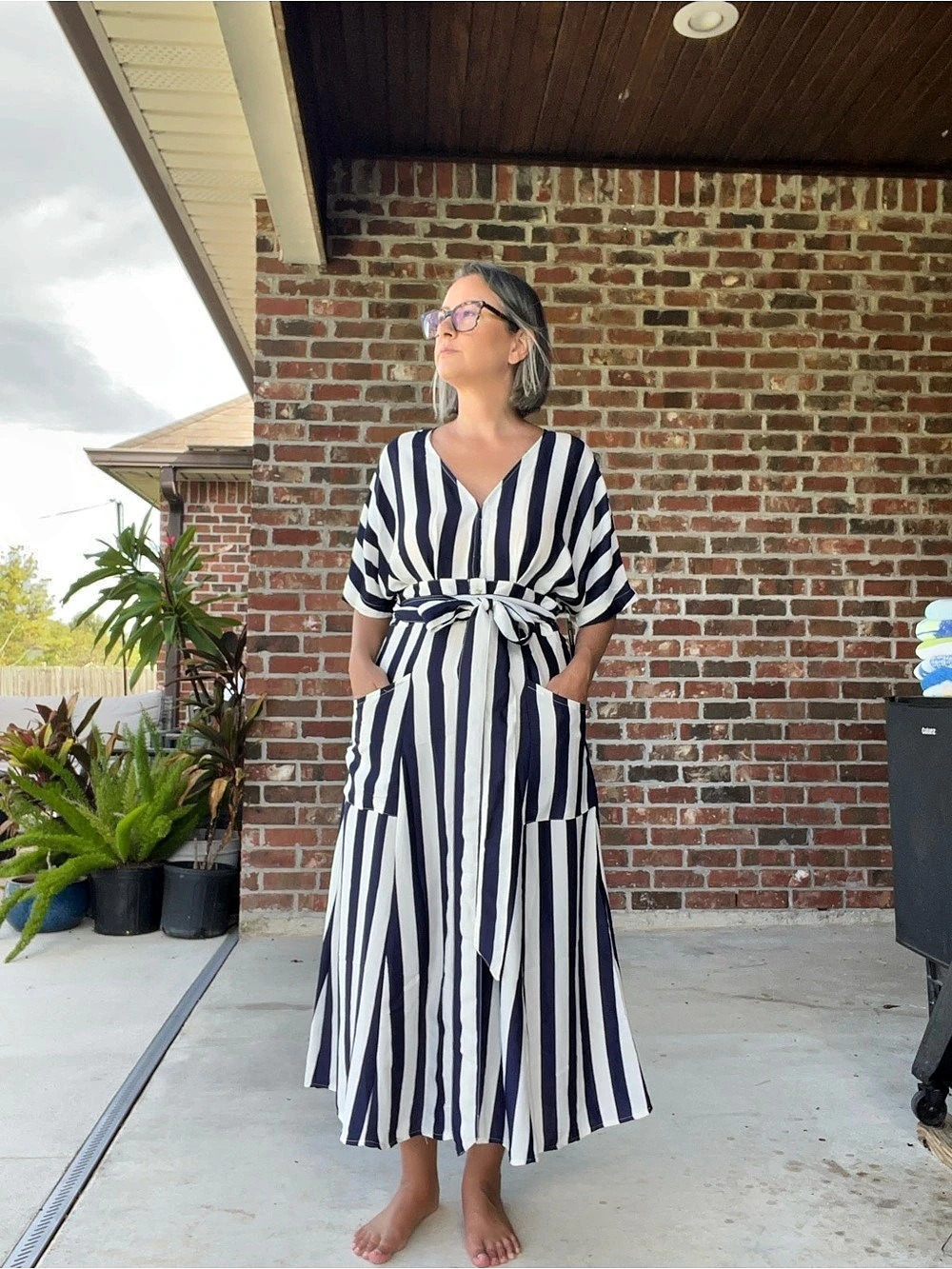 Gabrielle Union Striped Maxi Dress in Blue & White Size Medium NWT